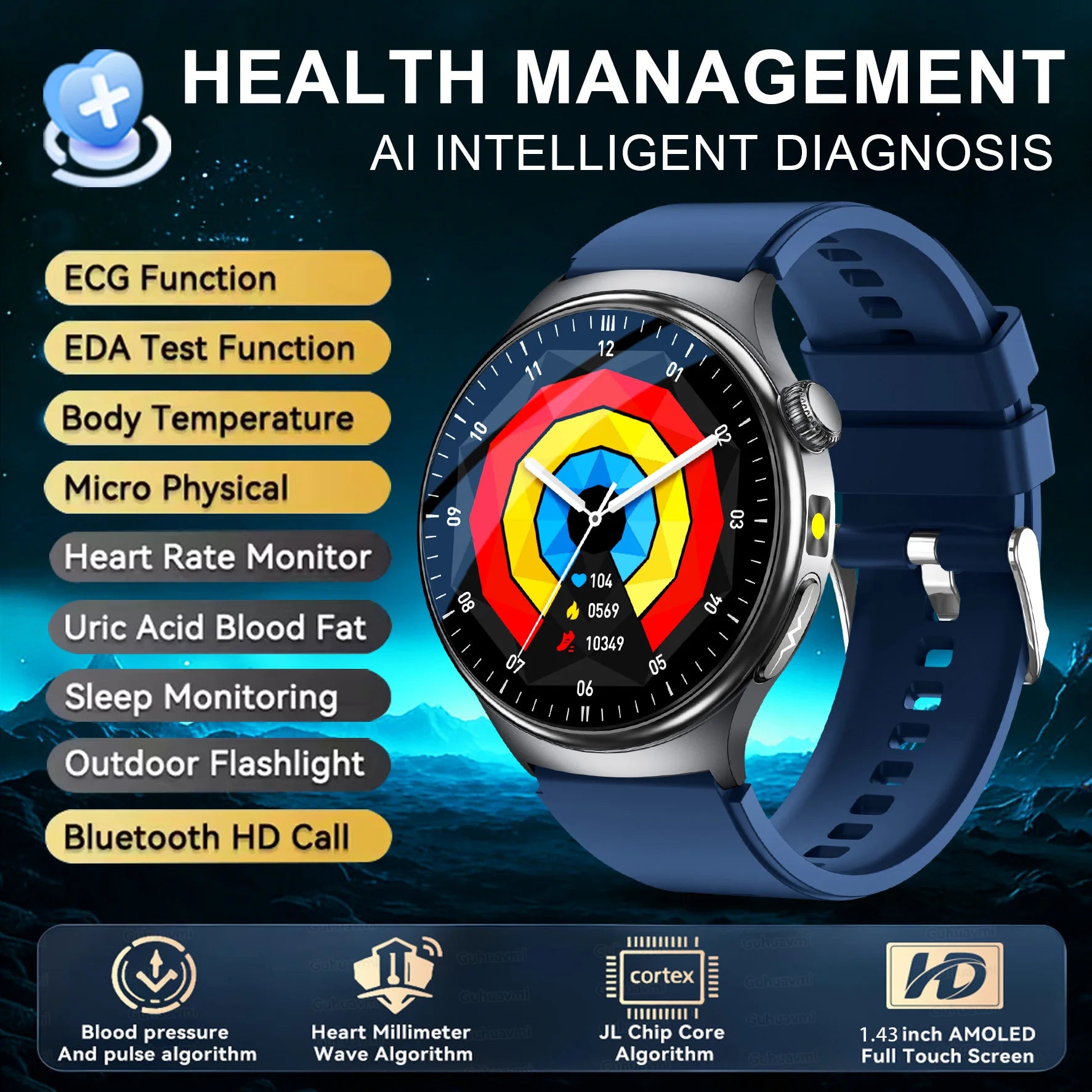ASCLEPIUS Smart Watch – ECG, Body Fat, Blood Oxygen & AMOLED Health Monitor