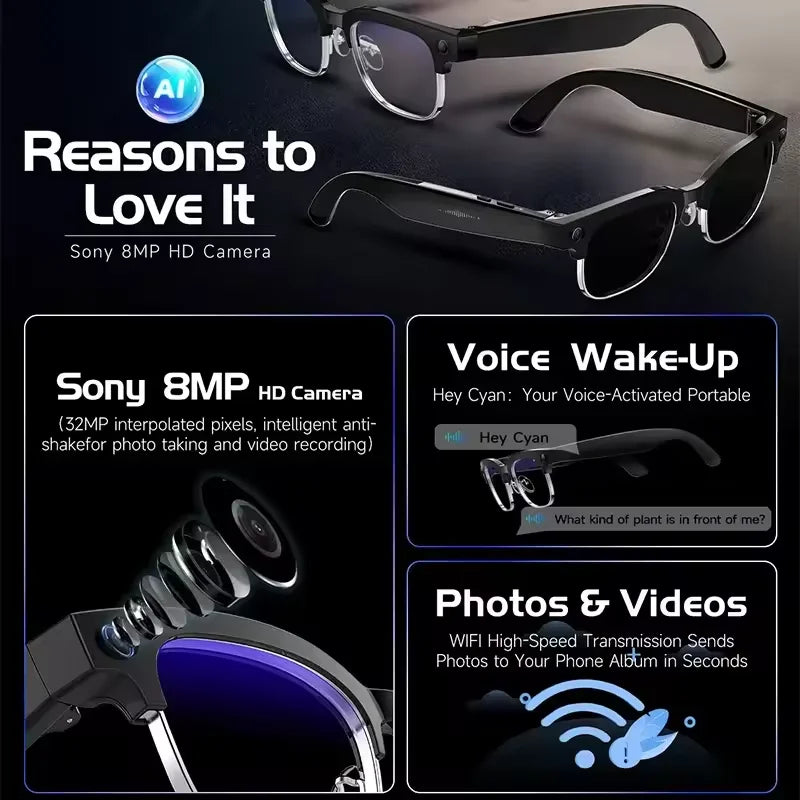 PROMETHEUS AI Smart Glasses – 4K Dual-Camera, WiFi, AI Chat & Translation