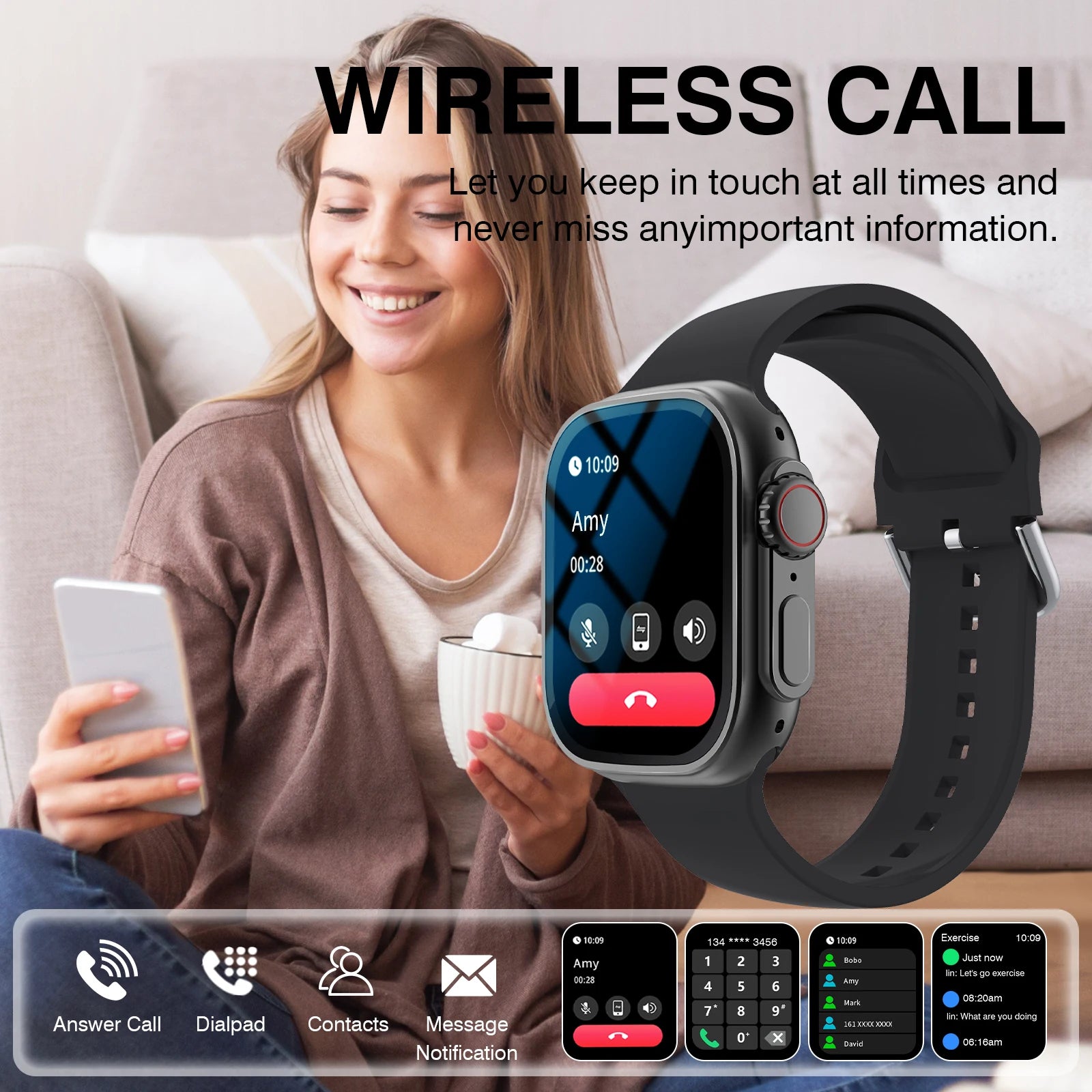 CHRONOS Smart Watch – Bluetooth Call, Music & USB Charging